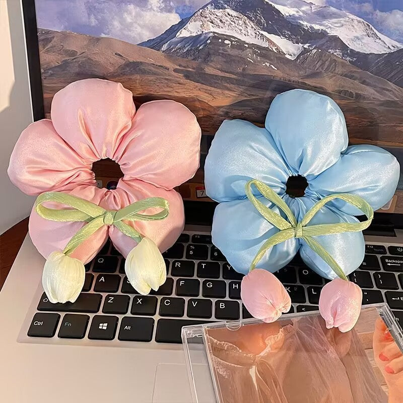 Wholesale oversized flower tulip hair rope cute large intestine hair ring sweet girl hair accessories mother gift